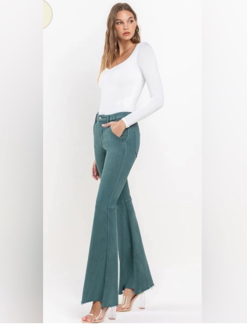 Vervet High-Waist Teal Flared Jeans for Women